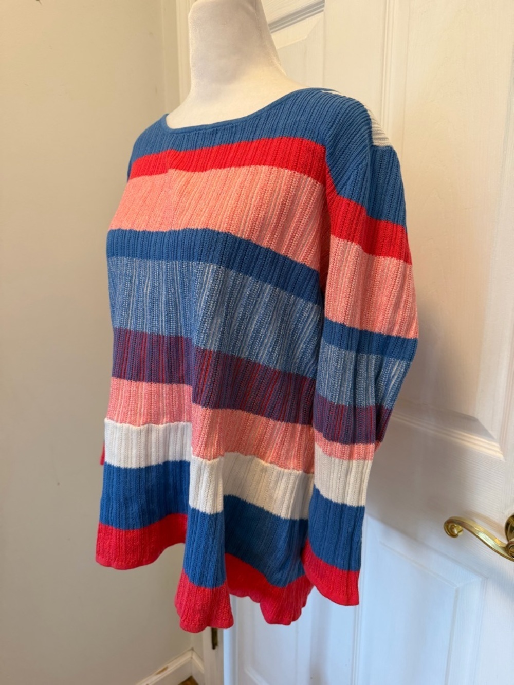 Southern Tide Rosalie Peplum Top Charting Blue Stripe Knit Sweater Size M NWT - Picture 3 of 10